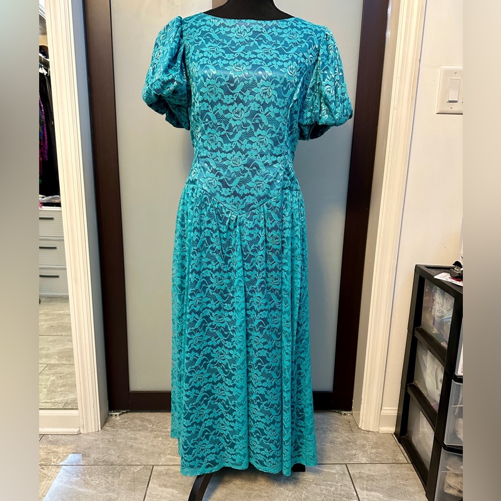 Vintage Teal Lace Dress Size S *Read Description!*